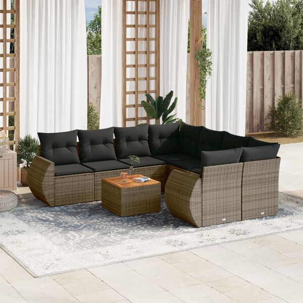 vidaXL 9 Piece Garden Sofa Set with Cushions Grey Poly Rattan