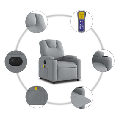vidaXL Electric Massage Recliner Chair Light Grey Fabric