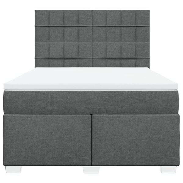 vidaXL Box Spring Bed with Mattress Dark Grey Queen Fabric