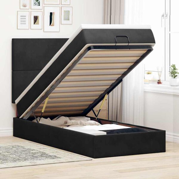 vidaXL Ottoman Bed with Mattresses Black Double Velvet