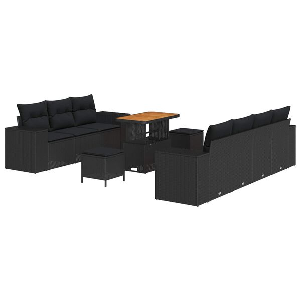 vidaXL Garden Sofa Set Height-Adjustable 10 pcs Black Poly Rattan
