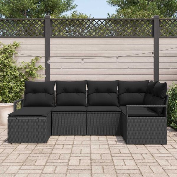 vidaXL Sofa Set with Cushion with Storage 6 pcs Black Poly Rattan