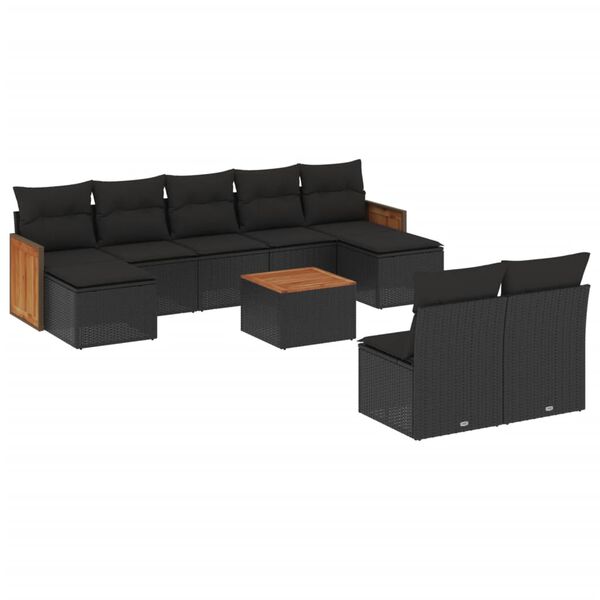 vidaXL 10 Piece Garden Sofa Set with Cushions Black Poly Rattan