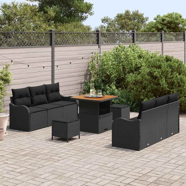vidaXL Garden Sofa Set with Cushion with Storage 9 pcs Black