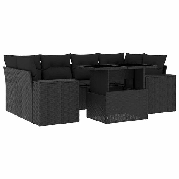 vidaXL 7 Piece Garden Sofa Set with Cushions Black Poly Rattan