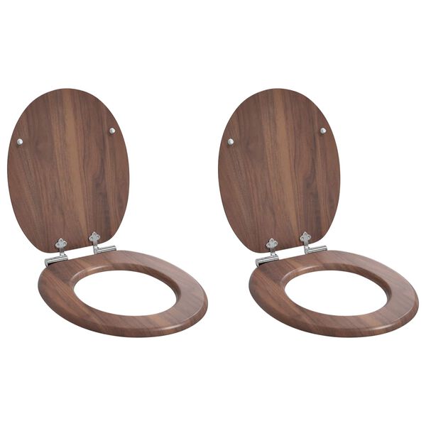 vidaXL Toilet Seats with Soft Close Lids 2 pcs MDF Brown