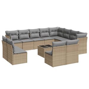 vidaXL 13 Piece Garden Sofa Set with Cushions Beige Poly Rattan