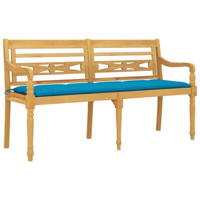 vidaXL Batavia Bench with Light Blue Cushion 150 cm Solid Wood Teak