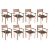 vidaXL Stackable Garden Chairs with Cushions 8 pcs Solid Teak Wood