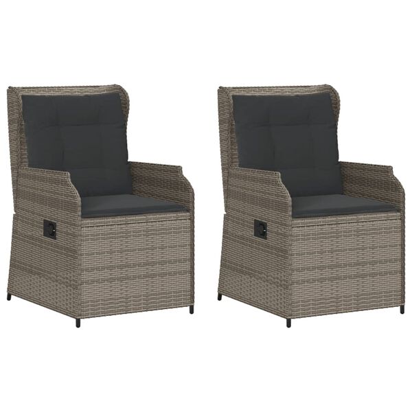 vidaXL Reclining Garden Chairs 2 pcs with Cushions Grey Poly Rattan