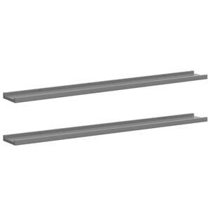 vidaXL Wall Shelf | Set of 2 | Grey | MDF | 100 x 9 x 3 cm | Decorative Inlays