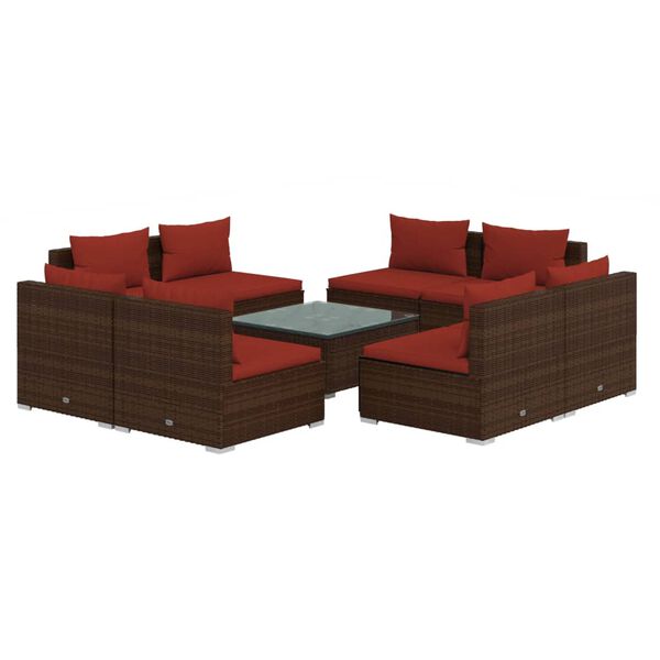 vidaXL 9 Piece Garden Lounge Set with Cushions Poly Rattan Brown