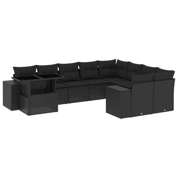 vidaXL 10 Piece Garden Sofa Set with Cushions Black Poly Rattan