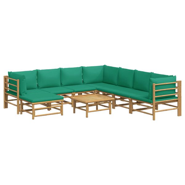 vidaXL 9 Piece Garden Lounge Set with Green Cushions Bamboo
