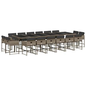 vidaXL 17 Piece Garden Dining Set with Cushions Grey Poly Rattan