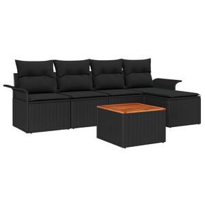 vidaXL Garden Sofa Set with Storage 6 pcs Black Poly Rattan