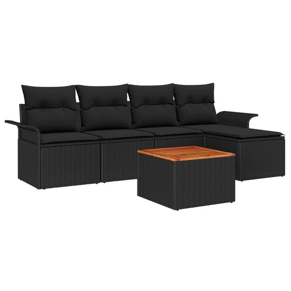 vidaXL Garden Sofa Set with Storage 6 pcs Black Poly Rattan