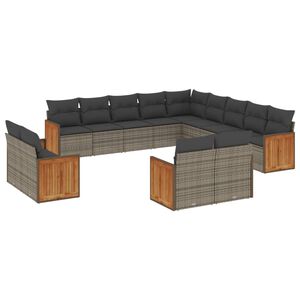 vidaXL 13 Piece Garden Sofa Set with Cushions Grey Poly Rattan