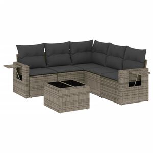 vidaXL 6 Piece Garden Sofa Set with Cushions Grey Poly Rattan