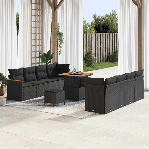 vidaXL Garden Sofa Set with Cushion with Storage Black Poly rattan