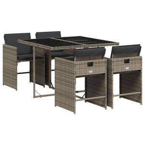 vidaXL 5 Piece Garden Dining Set with Cushions Grey Poly Rattan