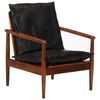 vidaXL Armchair Black Real Leather and Solid Wood Acacia