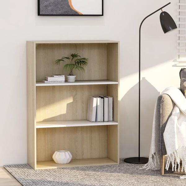 vidaXL 3-Tier Book Cabinet White and Sonoma Oak 80x30x114 cm Engineered Wood