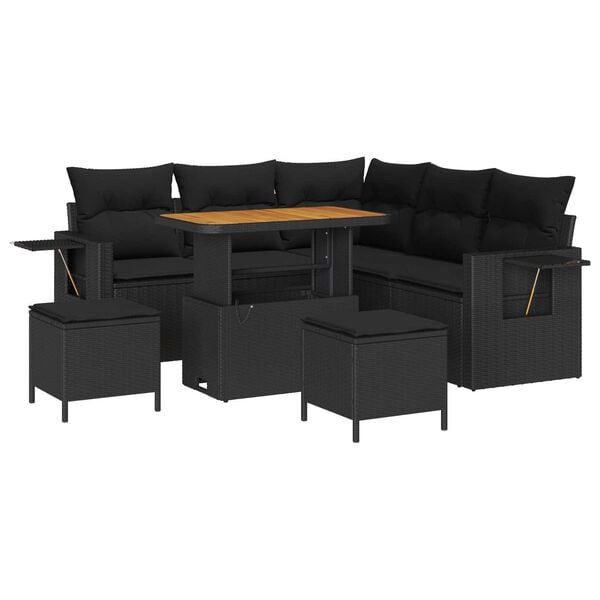 vidaXL Garden Sofa Set with Cushion 9 pcs Black Poly Rattan