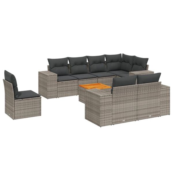 vidaXL 9 Piece Garden Sofa Set with Cushions Grey Poly Rattan