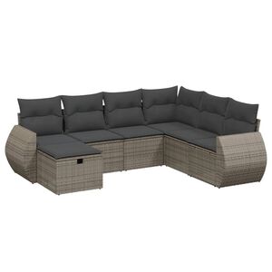 vidaXL 7 Piece Garden Sofa Set with Cushions Grey Poly Rattan