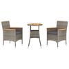vidaXL 3 Piece Garden Bistro Set with Cushions Grey Poly Rattan