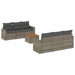 vidaXL 7 Piece Garden Sofa Set with Cushions Grey Poly Rattan