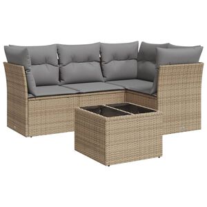 vidaXL 5 Piece Garden Sofa Set with Cushions Beige Poly Rattan