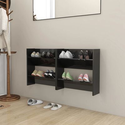 vidaXL Wall Shoe Cabinets 2 pcs High Gloss Black 60x18x60 cm Engineered Wood