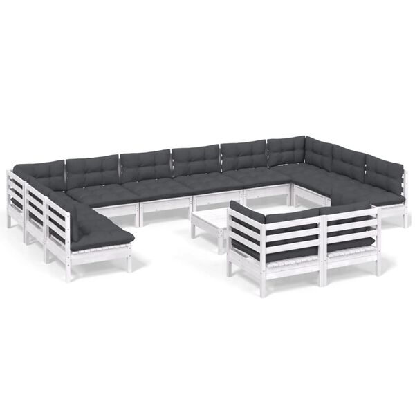 vidaXL 13 Piece Garden Lounge Set with Cushions White Pinewood