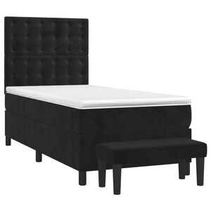 vidaXL Box Spring Bed with Mattress Black 106x203 cm King Single Size Velvet