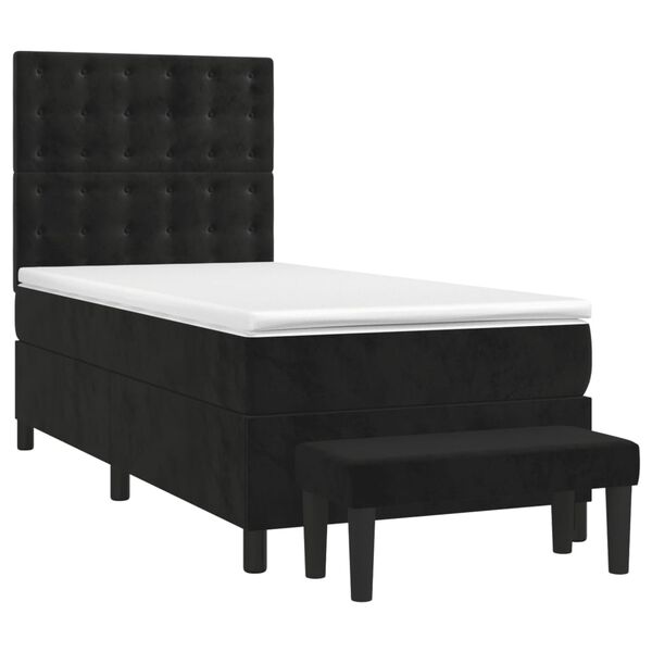 vidaXL Box Spring Bed with Mattress Black 106x203 cm King Single Size Velvet