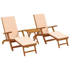 vidaXL Reclining and Folding Sunlounger 3 pcs Solid Acacia Wood Beige