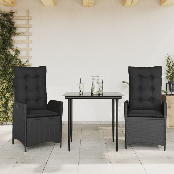 vidaXL 5 Piece Garden Dining Set with Cushions Black Poly Rattan