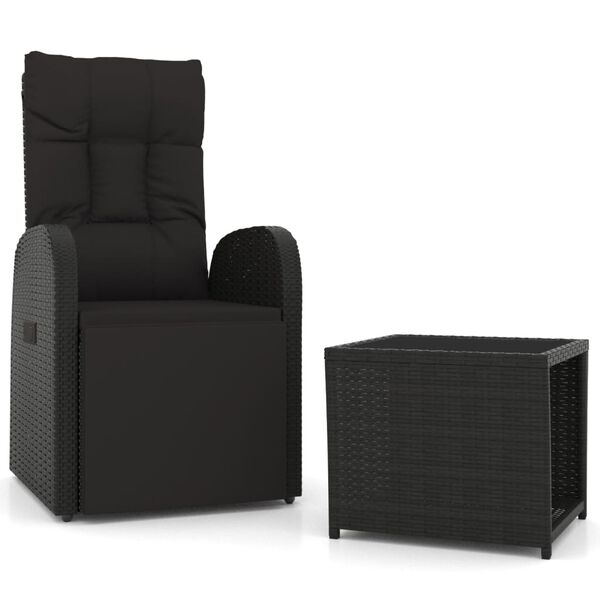 vidaXL 2 Piece Garden Lounge Set Black Poly Rattan&Steel