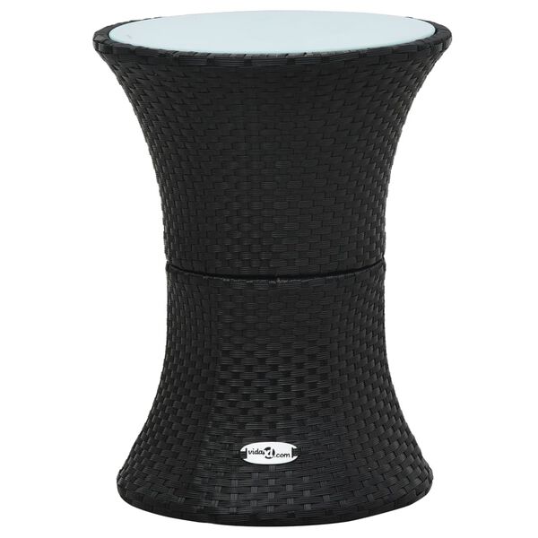 vidaXL Garden Side Table Drum Shape Black Poly Rattan