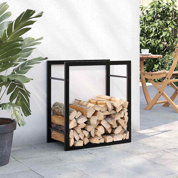 vidaXL Firewood Rack Matt Black 50x28x56 cm Steel