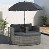 vidaXL 2 Seater Garden Sofa with Cushions and Parasol Grey Poly Rattan