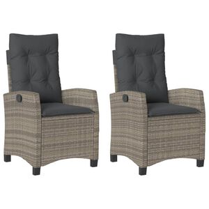 vidaXL Reclining Garden Chairs 2 pcs with Cushions Grey Poly Rattan