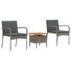 vidaXL Garden Bistro Set with Cushion 3 pcs Grey Poly Rattan