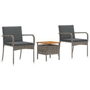 vidaXL Garden Bistro Set with Cushion 3 pcs Grey Poly Rattan