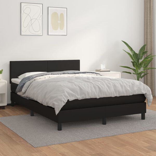 vidaXL Box Spring Bed with Mattress Black 137x187 cm Double Size Faux Leather