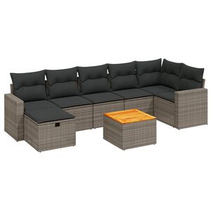 vidaXL 8 Piece Garden Sofa Set with Cushions Grey Poly Rattan