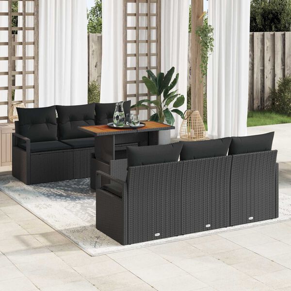 vidaXL Garden Sofa Set with Storage 7 pcs Black Poly rattan