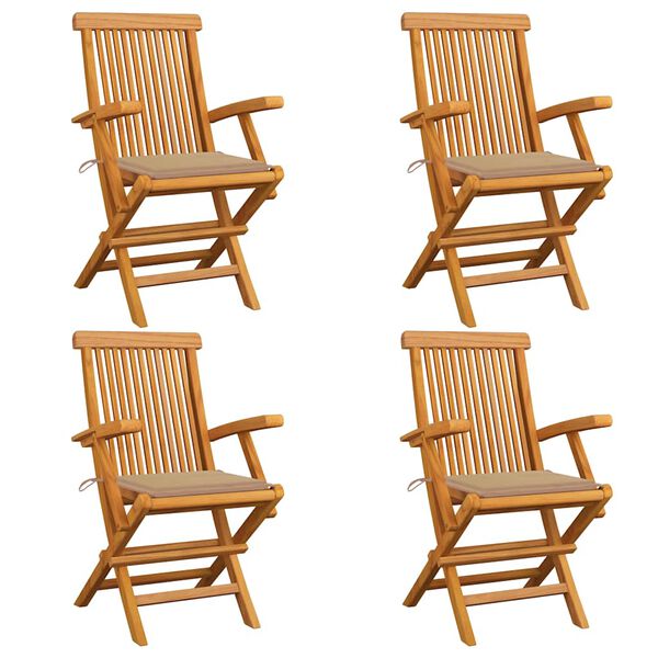 vidaXL Garden Chairs with Beige Cushions 4 pcs Solid Teak Wood